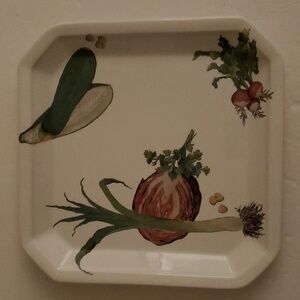 Square Handpainted Vegetable Dish Made In Italy